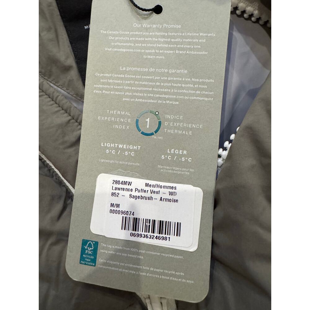 New Canada Goose Men's Lawrence Puffer Vest Sagebrush - Size M - Picture 5 of 6
